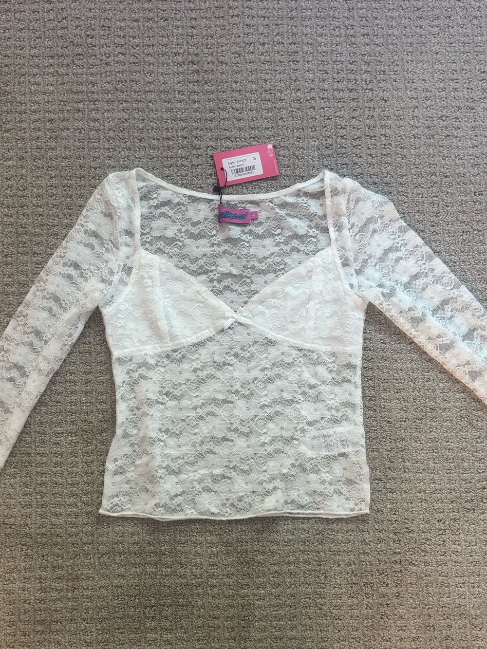 BRAND NEW-Edikted Mykonos Sheer Lace Top- White